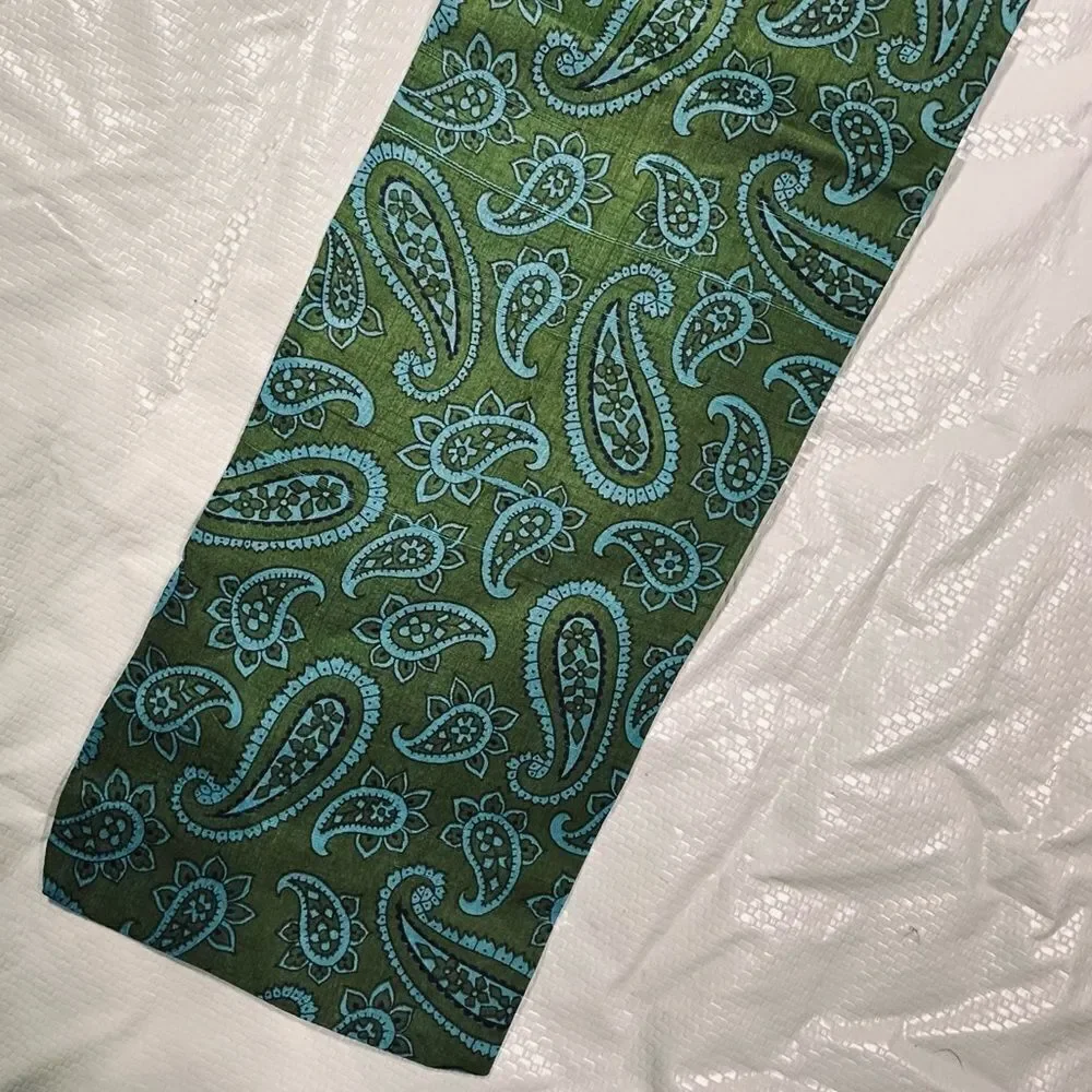 Vintage Green and Turquoise Paisley Raw Silk Unisex Evening Scarf 72” x 5”